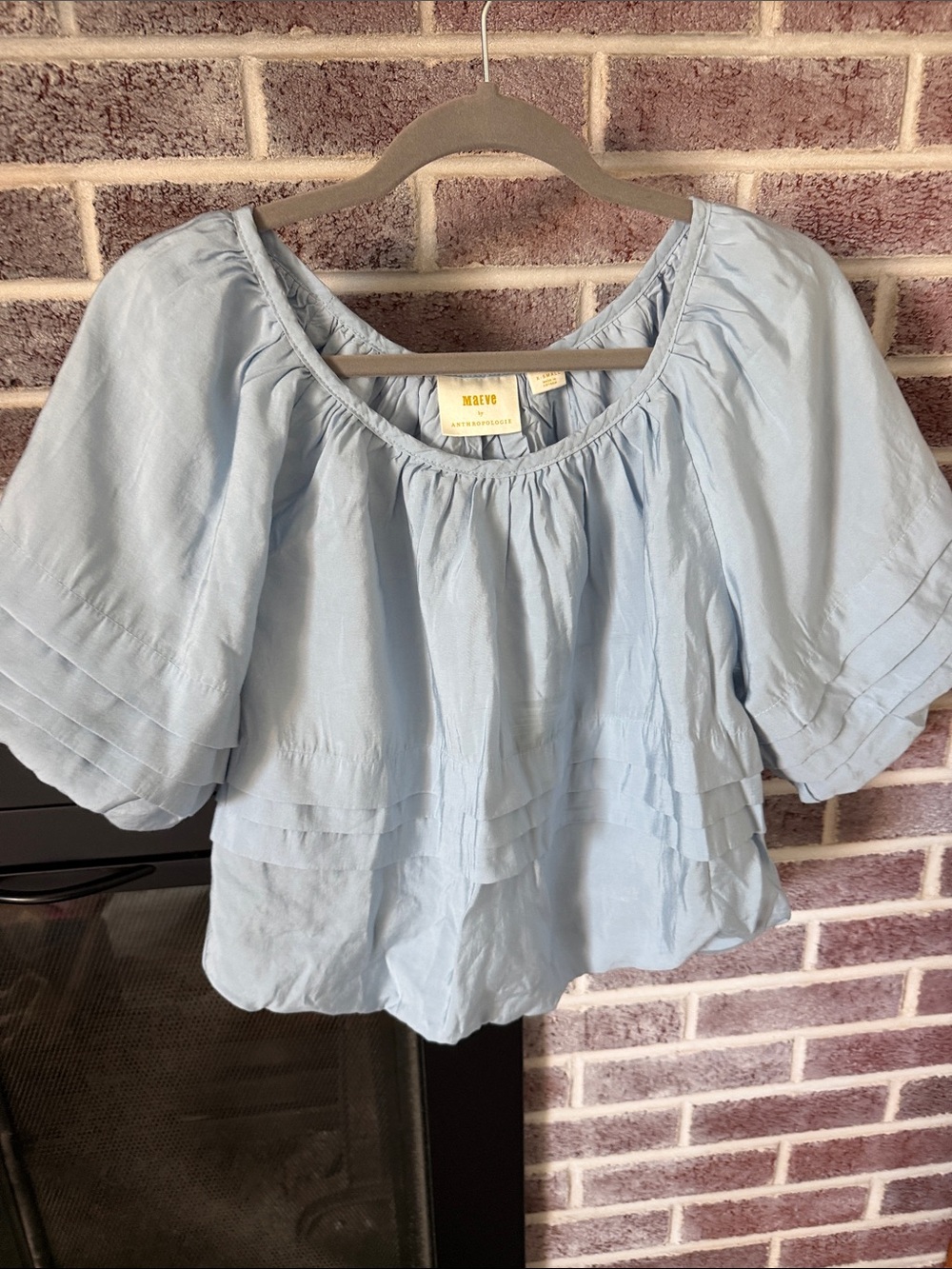Maeve Pale Blue Ruffle Peasant Blouse